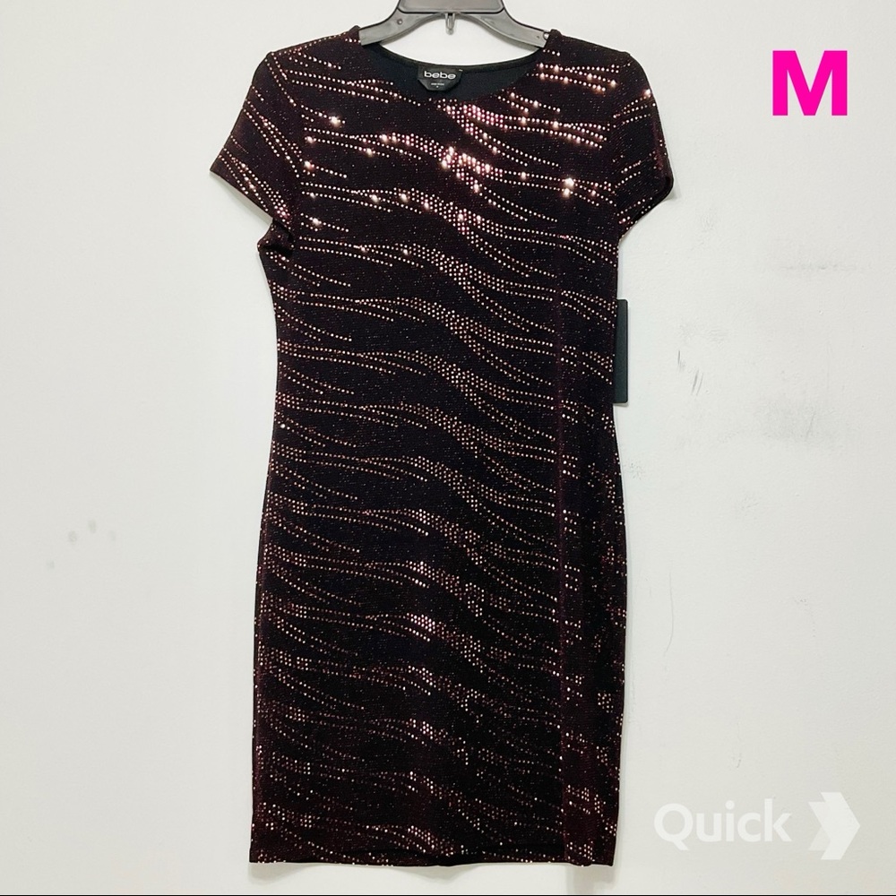 M - NWT Bebe Red Stripes Sequin Mini Dress